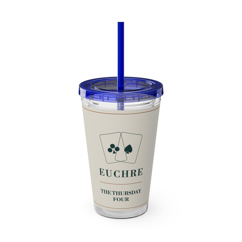Personalized Euchre Tumbler, Custom Club Name, 16 oz Acrylic Cup with Straw, Euchre Gifts afbeelding 5