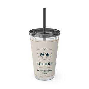 Personalized Euchre Tumbler, Custom Club Name, 16 oz Acrylic Cup with Straw, Euchre Gifts afbeelding 3