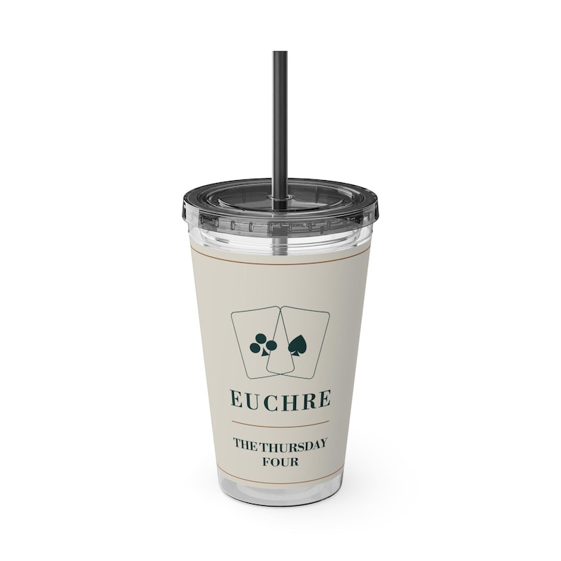 Personalized Euchre Tumbler, Custom Club Name, 16 oz Acrylic Cup with Straw, Euchre Gifts afbeelding 3