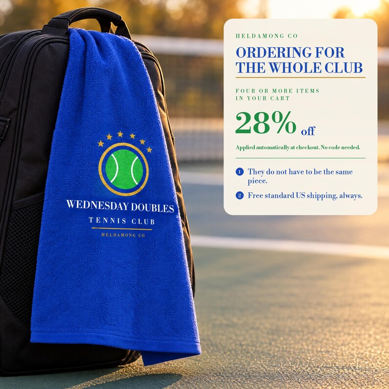 Personalisiertes Tennishandtuch, Rallye-Handtuch mit individuellem Vereinsnamen, Geschenk für Tennisteams, Vollfarbdruck 11x18 Bild 7