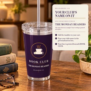 Personalized Book Club Tumbler with Straw, Custom Club Name 16 oz Acrylic Cup, Book Lover Gift image 3