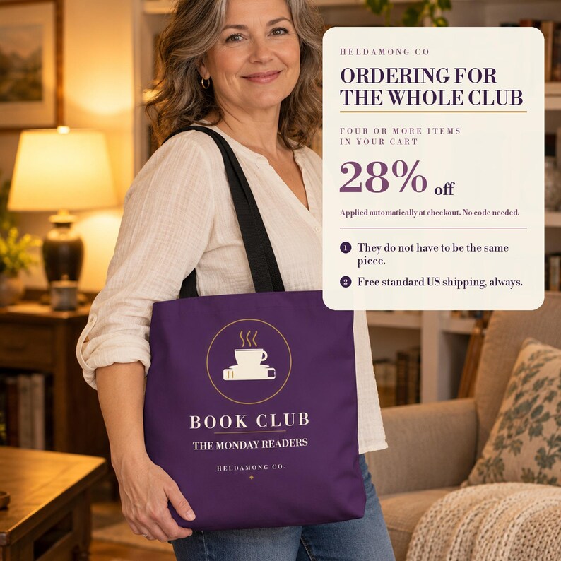 Bolsa de compras personalizada para clube do livro, com nome do clube personalizado, 40x40 cm, presente para amantes de livros. imagem 5