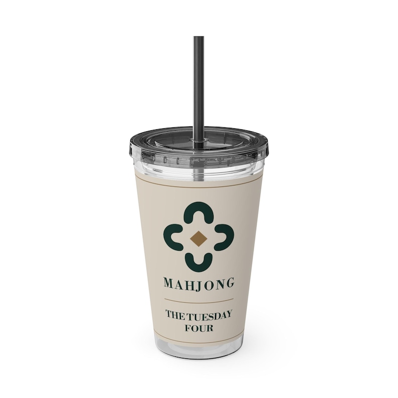 Personalized Mahjong Club Tumbler, Custom Name 16 oz Acrylic Cup with Straw, Mahjong Gifts image 3