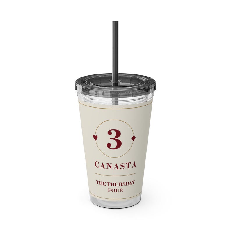Personalized Canasta Tumbler, Custom Club Name, 16 oz Acrylic Cup with Straw, Canasta Gifts image 3