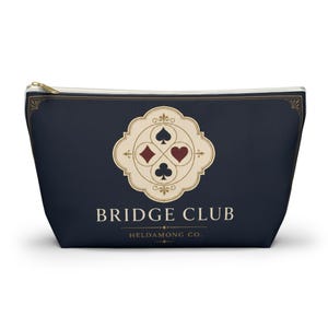 Navy Bridge Club Accessory Pouch, Antique Brass Detail, Card Game Organizer (Large T-Bottom) image 13