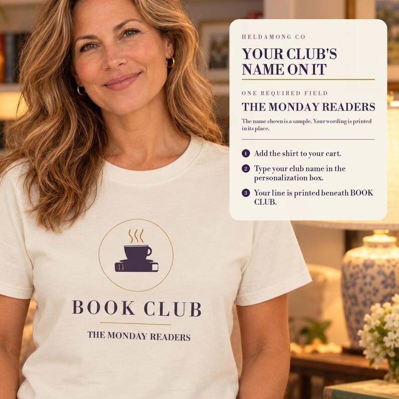 T-shirt personnalisé pour club de lecture, T-shirt avec nom personnalisé, Cadeau pour amoureux des livres (Couleurs confortables) image 5