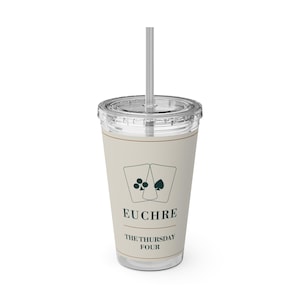 Personalized Euchre Tumbler, Custom Club Name, 16 oz Acrylic Cup with Straw, Euchre Gifts afbeelding 2