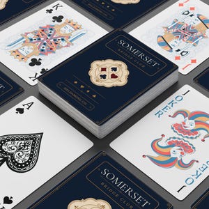 Baraja de cartas de bridge personalizada, con nombre de club personalizado, regalo navideño azul marino. imagen 10