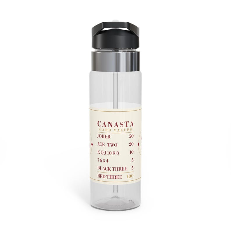 Canasta Card Values ​​Chart vattenflaska, 20 oz tritan med sugrör, spelarpresent bild 2
