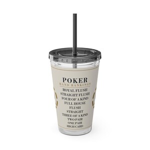 Poker Hand Rankings Tumbler, 16 oz Acrylic Cup with Straw, Poker Night Gift Bild 7