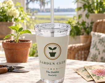 Personalized Garden Club Tumbler, Custom Name 16 oz Acrylic Cup with Straw, Gardener Gifts