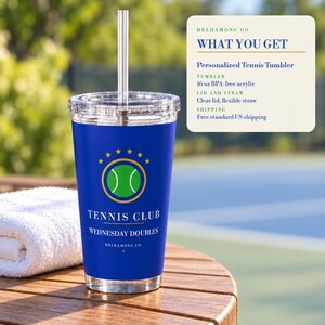 Personalized Tennis Tumbler with Straw, Custom Club Name 16 oz Acrylic Cup, Tennis Team Gift zdjęcie 4