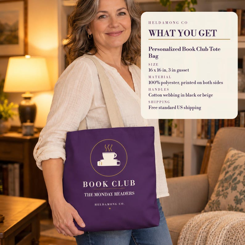 Bolsa de compras personalizada para clube do livro, com nome do clube personalizado, 40x40 cm, presente para amantes de livros. imagem 4