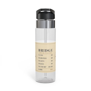 Botella de agua con tabla de valores de trucos de bridge, 591 ml (20 oz), Tritan con pajita, regalo para jugadores. imagen 2