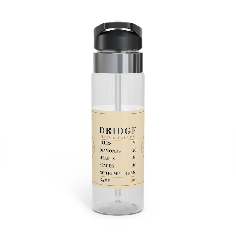 Botella de agua con tabla de valores de trucos de bridge, 591 ml (20 oz), Tritan con pajita, regalo para jugadores. imagen 2