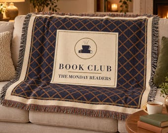 Couverture personnalisée pour club de lecture, jeté tissé avec le nom du club, cadeau pour les amoureux des livres