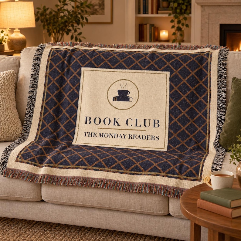 Personalized Book Club Blanket, Custom Club Name Woven Throw, Book Lover Gift Bild 1