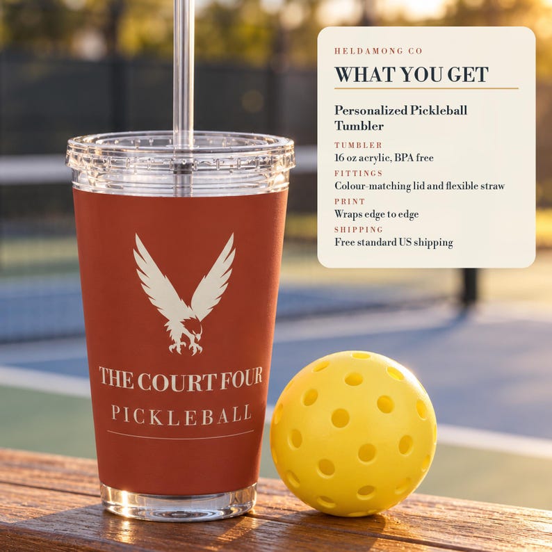 Personalized Pickleball Tumbler with Straw, Custom Club Name 16 oz Acrylic Cup, The Erne Club Crest, Gift for Players image 5
