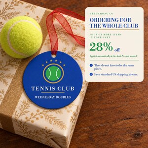 Personalisierter Tennis-Weihnachtsschmuck, individueller Vereinsname, Geschenk für Tennisteams, zweiseitiger Metallschmuck, Geschenk für Tennisspieler Bild 5