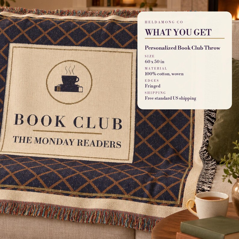Personalized Book Club Blanket, Custom Club Name Woven Throw, Book Lover Gift Bild 4