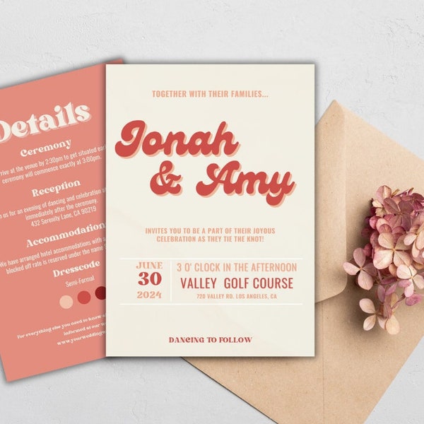 Retro Funky Template: Vibrant and Personalized Wedding Invitation | Instant Digital Download