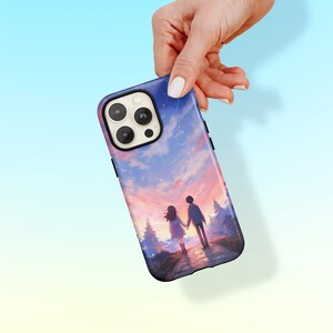 Anime Couple Phone Case: Studio Ghibli Inspired, Watercolor, Anime Art, Twilight Sky for iPhone 14, 13 Pro, 13 Mini, 12 Pro Max, 11, 10, X