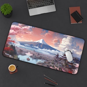 Mountain Cherry Blossoms | Anime Desk Mat, Japanese Desk Mat, Japandi, Anime Mouse Pad, Gaming Mouse Pad, Gaming Desk Mat, Kawaii Desk Mat