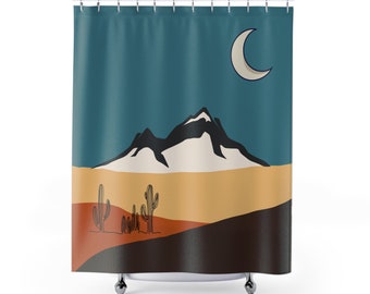 Southwest Style Shower Curtain, Desert Print Bathroom Decor, Boho Bath Curtain, Western Theme, Rustic Desert Vibes, Cactus