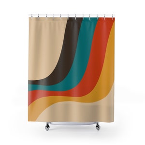 Colorful Retro Shower Curtain, Vintage Inspired Bathroom Decor, Retro Style Bath Curtain, Unique Home Accessory, Funky,