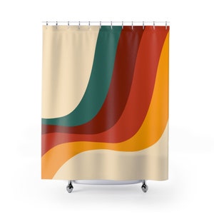 Colorful Retro Shower Curtain, Vintage Inspired Bathroom Decor, Retro Style Bath Curtain, Unique Home Accessory, Funky,