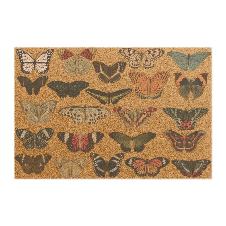 Colorful Butterfly Pattern Coconut Coir Outdoor Mat image 1