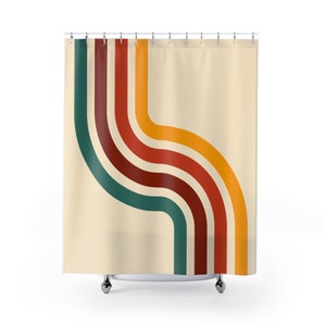 Colorful Retro Shower Curtain, Vintage Inspired Bathroom Decor, Retro Style Bath Curtain, Unique Home Accessory, Funky,