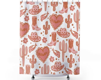 Western Shower Curtain, Cactus Boot Cowgirl Howdy Bathroom Decor