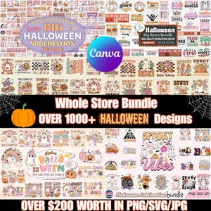 Retro Halloween Mega Bundle, Whole Store Download with Over 1000+ Digital Designs, PNG, SVG, JPG