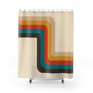 Colorful Retro Shower Curtain, Vintage Inspired Bathroom Decor, Retro Style Bath Curtain, Unique Home Accessory, Funky,