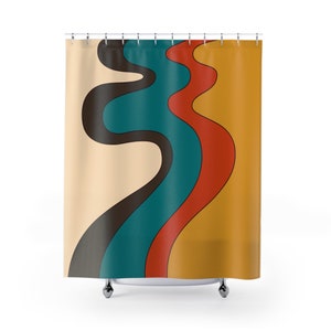 Colorful Retro Shower Curtain, Vintage Inspired Bathroom Decor, Retro Style Bath Curtain, Unique Home Accessory, Funky,