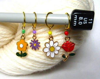 Flowers Stitch Marker Gift Set, Flowers Progress Keeper for Knit or Crochet, Flowers Purse Charm, Flower Lover Gift, Flowers Knit Markers