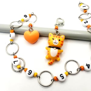 Orange Tabby Cat Snag-Free Knitting Chain Row Counter, Tabby Cat Knitters Gift