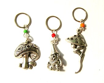 Gnome, Fairy, and Mushroom Stitch Marker Set, Garden Fairy and Gnome Progress Keeper Set, Gift for Gnome Loving Knitter, Gnome Crochet Gift
