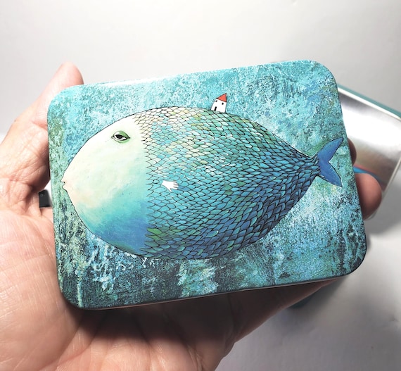 Knitter's Tool Kit Tin, Big Fish Knit Gift, Survival Kit, Knit or Crochet Travel Kit, Knit or Crochet Notions Set, Cute Fish Knit Gift