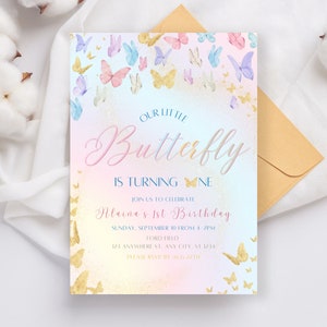 Pastel Butterfly Birthday Invitation