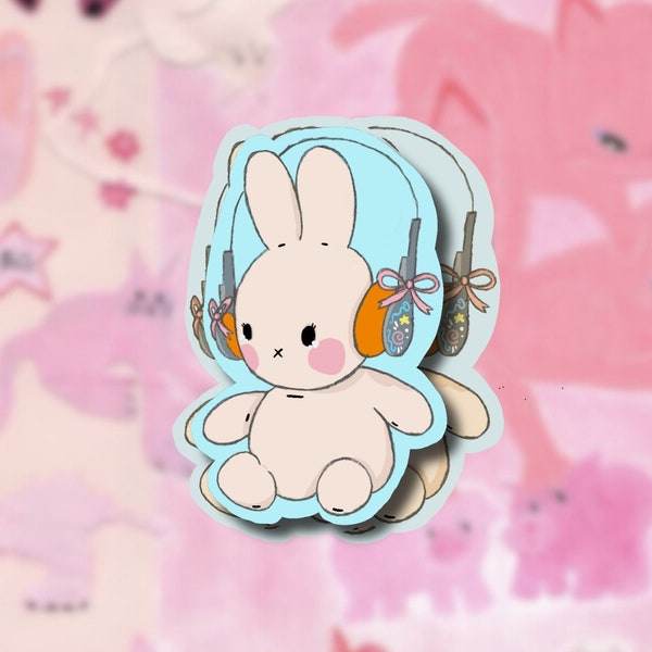 Miffy Wearing Headphones with Pink Bows Inspired Sticker | Nijntje Fanmade sticker
