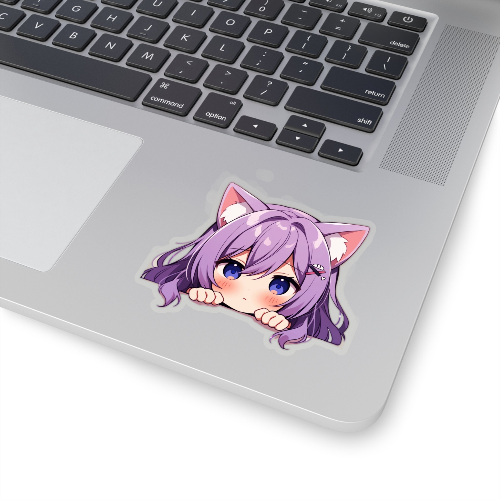 Purple Hair Cat Ears Anime Girl Sticker Kawaii Peeking Stickers ...