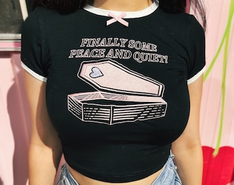 The Eternal Vacay Tee - Coquette Pink Bow Accent Black and White Ringer Baby Tee