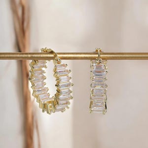Baguette-Cut Sparkling Hoop Earrings – Available in Silver & Gold | Dazzling Statement Hoops for Everyday Glam