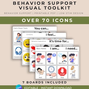 AAC Behavior Support Visual Boards Printable, Autism Behavior Toolkit, Calm Down Visual Supports, Emotional Regulation Cards