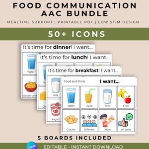 Food AAC Communication Boards Printable, Autism Food Visual Supports, Meal Choice Boards, Nonverbal Communication Cards
