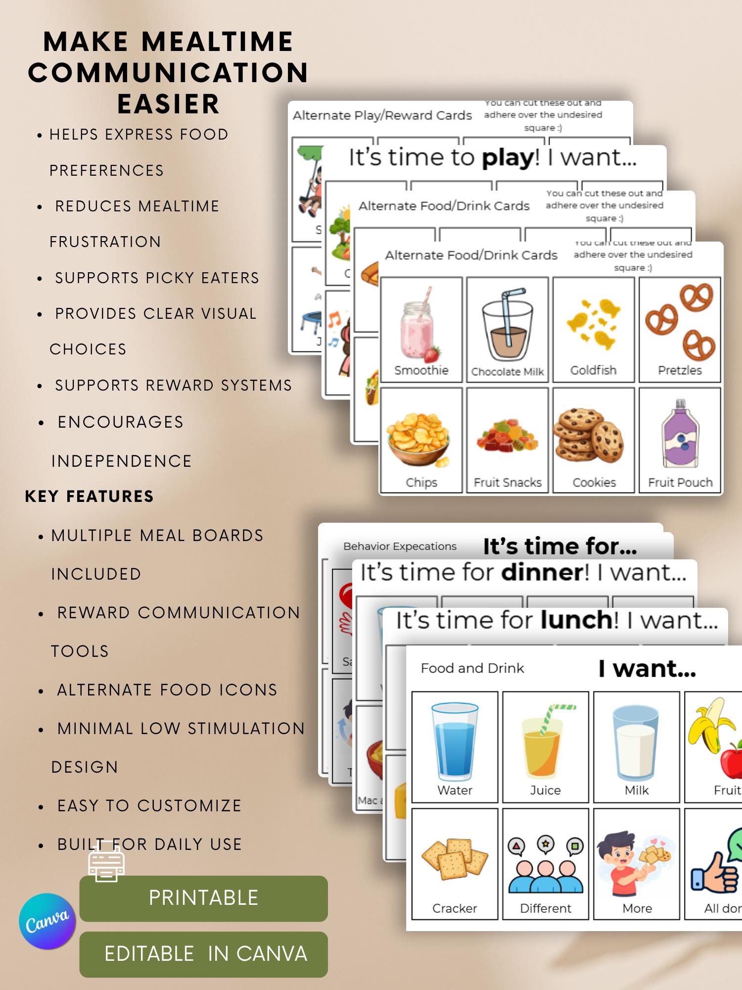 Food AAC Communication Boards Printable, Autism Food Visual Supports ...
