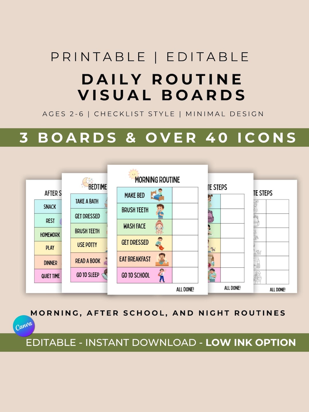 Home Routine Boards AAC Daily Routine Visual Boards Printable, Morning Bedtime After School ...
