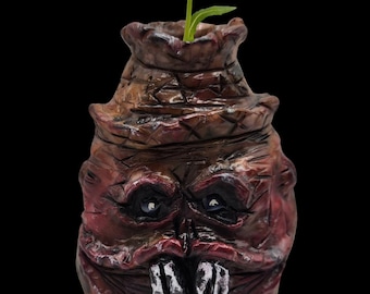 Creepy Face Vase, Handmade Polymer Clay Planter, Horror Sculpture, Gothic Decor, Small Plant Holder